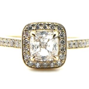 Cushion Halo Pave Diamond Ring in Yellow Gold