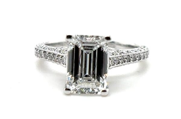 Vintage Antique Emerald Cut Solitaire with Three Side Pave Band