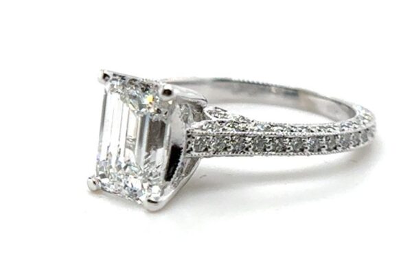 Vintage Antique Emerald Cut Solitaire with Three Side Pave Band - Image 2