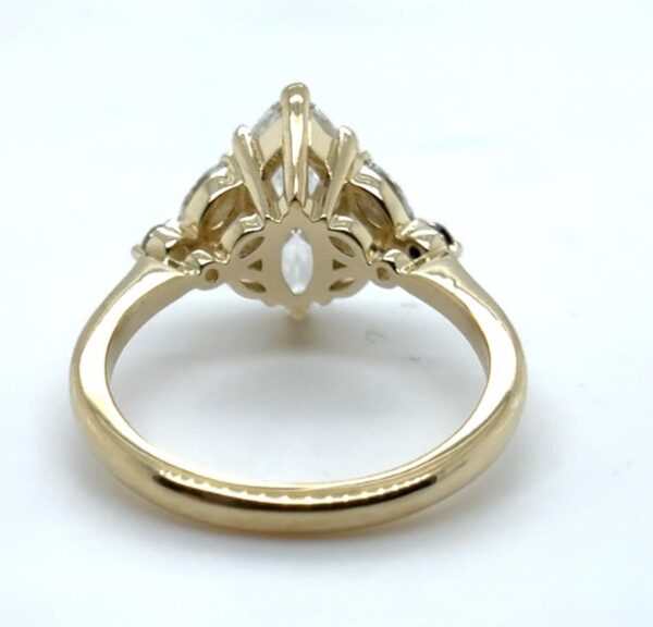 Modern, Leaf-Motif Multi Diamond Ring - Yellow Gold - Image 2