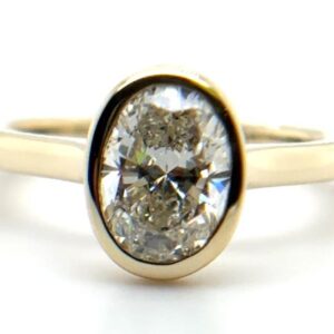 Oval Bezel Solitaire Diamond Ring - Yellow Gold