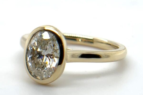 Oval Bezel Solitaire Diamond Ring - Yellow Gold - Image 2