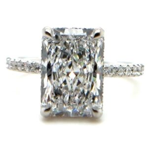 Radiant Cut Center Diamond Hidden Halo with Diamond Band Engagement Ring