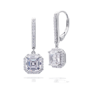 E20733 Asscher cut cubic zirconia dangling lever back earring