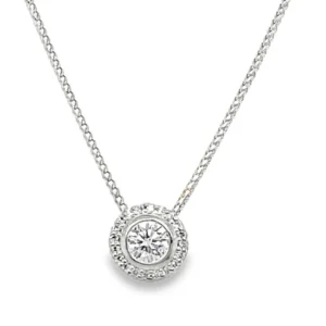 N5908 round cubic zirconia with halo necklace