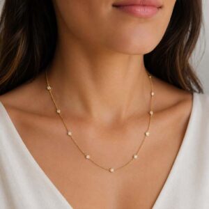 GP8511 Gold plated cubic zirconia station necklace